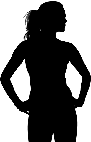 Silhouette of athletic woman with hands on waist on transparent background