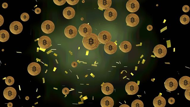 This animated video featuring bitcoin coins falling alongside confetti on a dark green background is ideal for use in financial and technology-related content. It visually represents the concepts of digital currency, investment, and financial growth. Use it for websites, presentations, advertisements, or educational materials about cryptocurrency and blockchain.