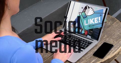 Woman Engaged in Laptop with Social Media LIKE Concept