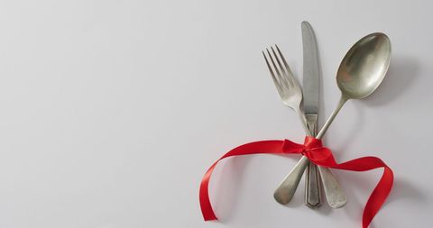 Elegant Cutlery with Red Ribbon for Valentine's Day Celebration - Download Free Stock Images Pikwizard.com