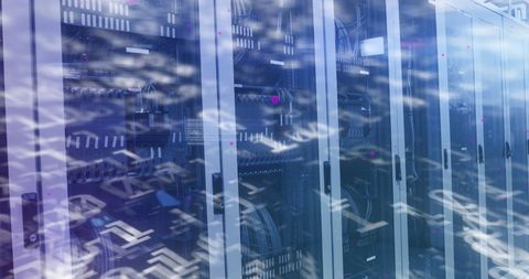 Binary Code Flowing Over Tech Room with Server Racks - Download Free Stock Images Pikwizard.com