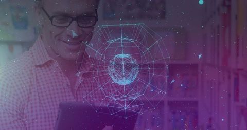 Man Engaged in Digital Technology with Futuristic Interface