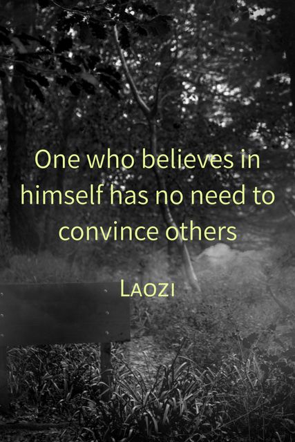 Inspiring self-confidence quote by Laozi against a peaceful nature backdrop encourages personal growth and inner belief. Useful for designers, bloggers, and social media influencers looking to spread motivation and wisdom.