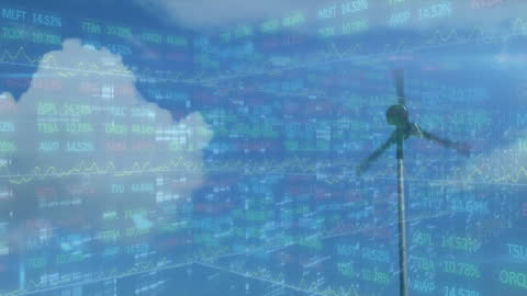 Digital Stock Market Interface with Wind Turbine Overlay