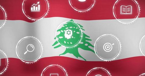 Lebanon flag with symbols of innovation and economic growth
