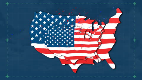 USA Map with Flag Overlay and Digital Data Animation