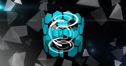 Futuristic rotating hexagons and circles on dark background