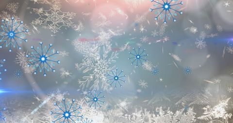 Glowing Light with Christmas Snowflakes Falling: Festive Holiday Background