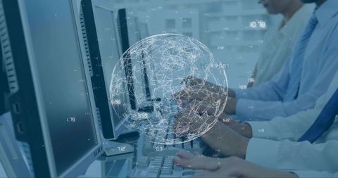 Office Team Typing and Analyzing Global Network Data with Holographic Globe