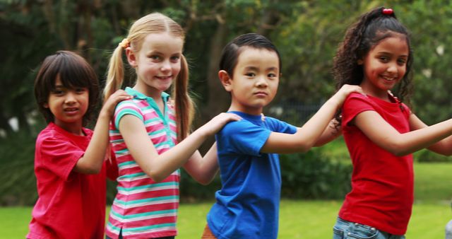 Diverse Group of Children Playing Outdoors in a Line - Download Free Stock Images Pikwizard.com