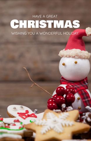 festive christmas card with snowman and holiday cookies - Download Free Stock Templates Pikwizard.com