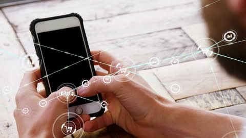 Man Engaging with Digital Network via Smartphone