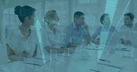 Business Team Analyzing Financial Forecast Data with Determination