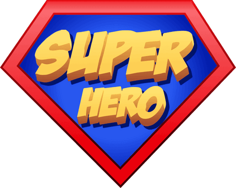 Transparent super hero emblem with 3d text and red border