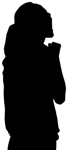 Silhouette of woman screaming and raising fist on transparent background