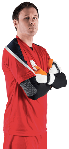 Confident Goalkeeper in Red Sportswear with Transparent Background