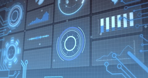 Futuristic Digital Interface with Graphs and Charts