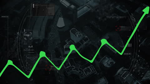 Rising Green Graph Over Futuristic Cityscape AR Interface