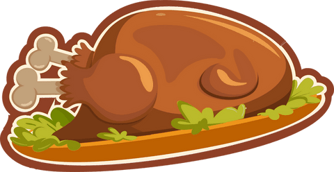 Transparent cartoon roasted bird on platter for celebratory feasts