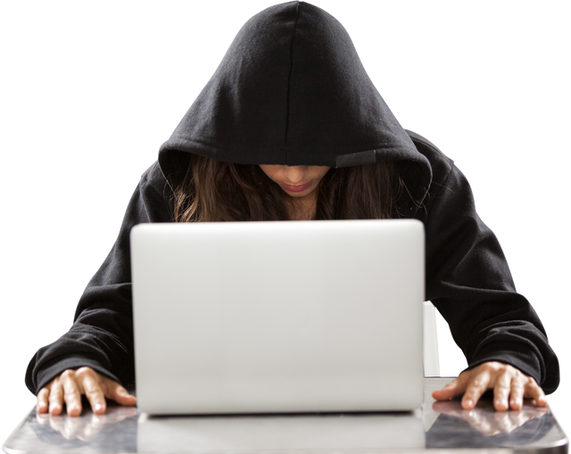 Female Hacker with Hood Working on Laptop – Transparent Background - Download Free Stock Videos Pikwizard.com