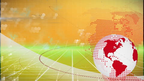 Digital Globe Animation with Data Points and Grid Network Background