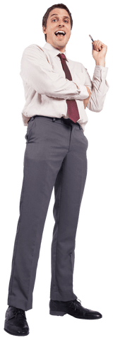 Surprised caucasian businessman with pen, transparent background