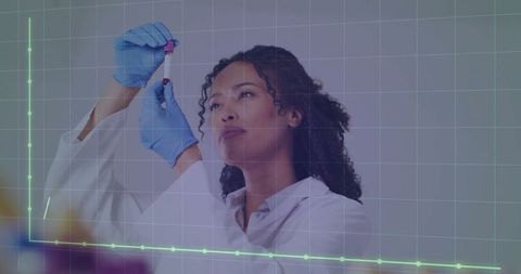 Laboratory Technician Analyzing Red Liquid with Test Tube