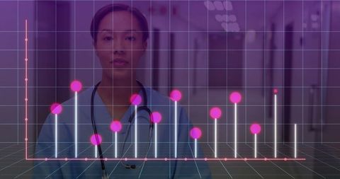 Nurse Analyzing Data in Hospital Corridor with Graph Overlay