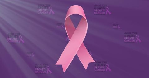 Pink Ribbon Supporting Breast Cancer Awareness on Purple Background