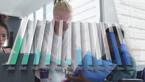 Animated Data Overlay on Business Collaboration in Modern Office