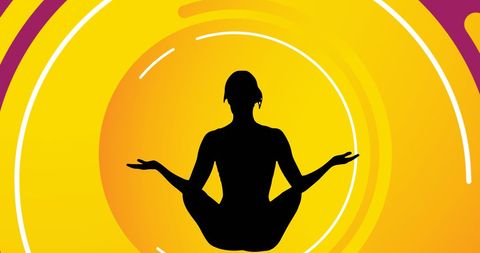 Woman Meditating Silhouette on Radiant Yellow Background