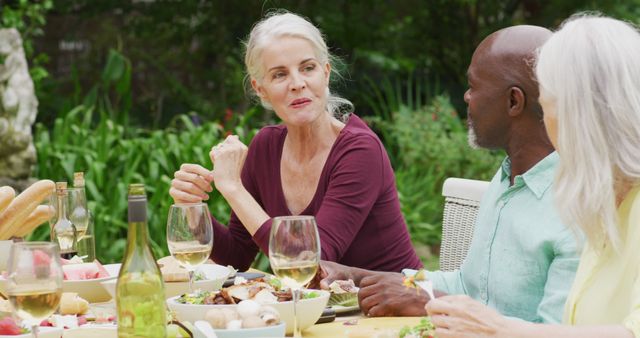 Senior Friends Enjoying Outdoor Dinner in Garden - Download Free Stock Images Pikwizard.com