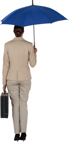 Rear View Businesswoman Holding Blue Umbrella Transparent PNG