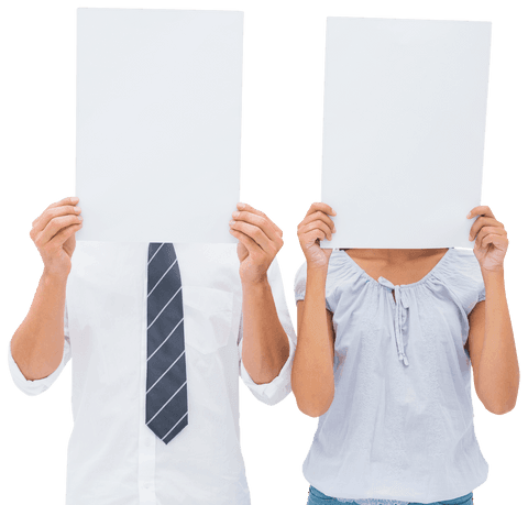 Couple Holding Transparent Blank Papers Over Faces in Fun Gesture - Download Free Stock Videos Pikwizard.com