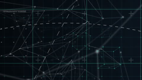 Digital Network Connections on Black Grid Background