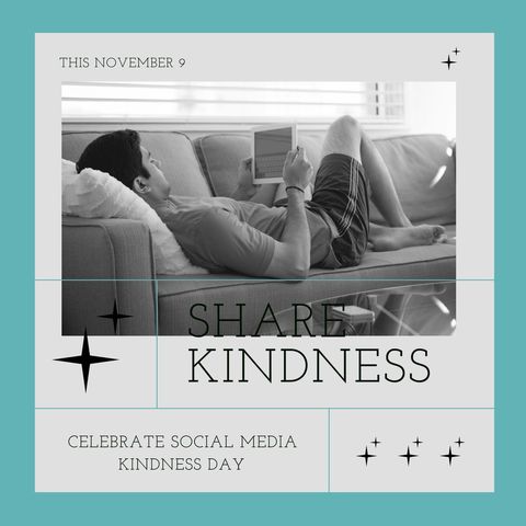 celebrate social media kindness day: young man relaxing with tablet - Download Free Stock Templates Pikwizard.com