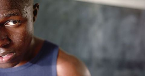 Intense Workout Focus African American Athlete Sweating