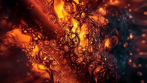 Luminous Fractal Mesh with Abstract Liquid Droplets