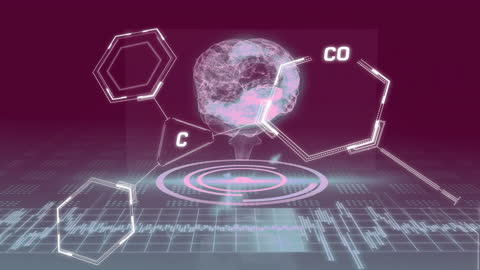 Futuristic Brain Animation with Digital Scientific Data Interface