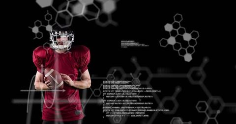 American Football Player with Digital Data and Chemical Illustrations