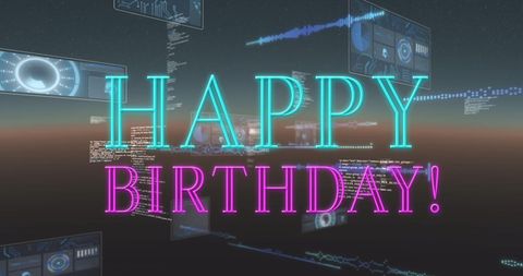 futuristic birthday greeting with digital interface - Download Free Stock Images Pikwizard.com