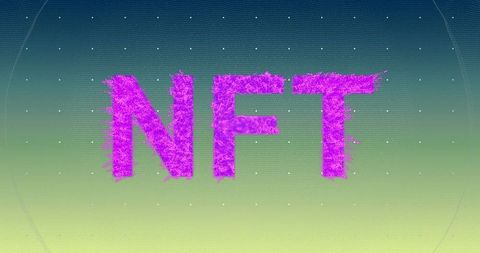Vibrant Pink NFT Text on Digital Grid Background