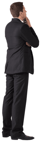 Caucasian Businessman Pondering In Business Attire On Transparent Background
