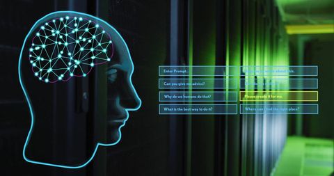 AI Brain Concept with Digital Queries Over Server - Download Free Stock Images Pikwizard.com