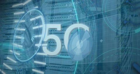 5G Network Concept with Server Room Digital Interface Overlay