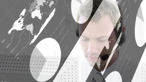 Businessman Utilizing Headset with Financial Data Overlay