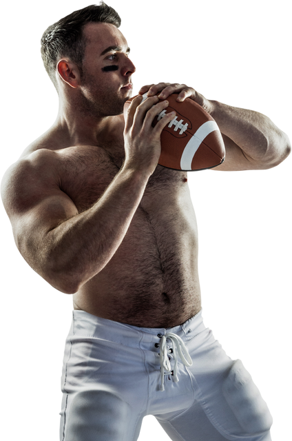 Athletic Shirtless American Football Player Holding Ball on Transparent Background - Download Free Stock Videos Pikwizard.com