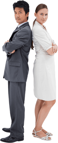 Confident Business People Standing Back to Back Isolated on Transparent Background