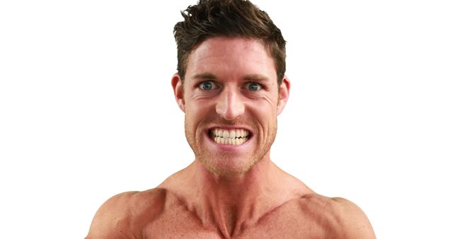 Shirtless Caucasian Man Grinning with Confidence and Energy - Download Free Stock Images Pikwizard.com