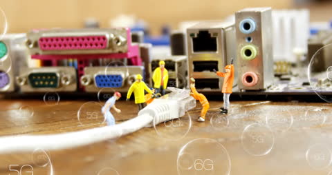 Tiny Figurines Simulating 6G Network Connection on Computer Ports